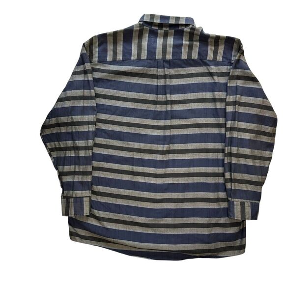 J Peterman Company Shirt Blue Black Button Up Striped Mens L Large - Picture 8 of 9